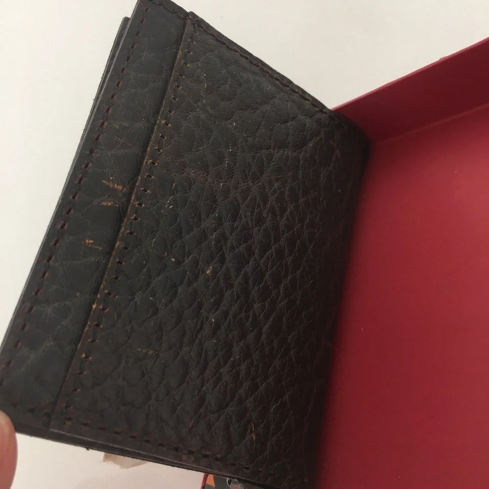 Red Dirt Hat Co Mens Bison Grain Leather Bifold Card Case NEW Brown Wallet NWT